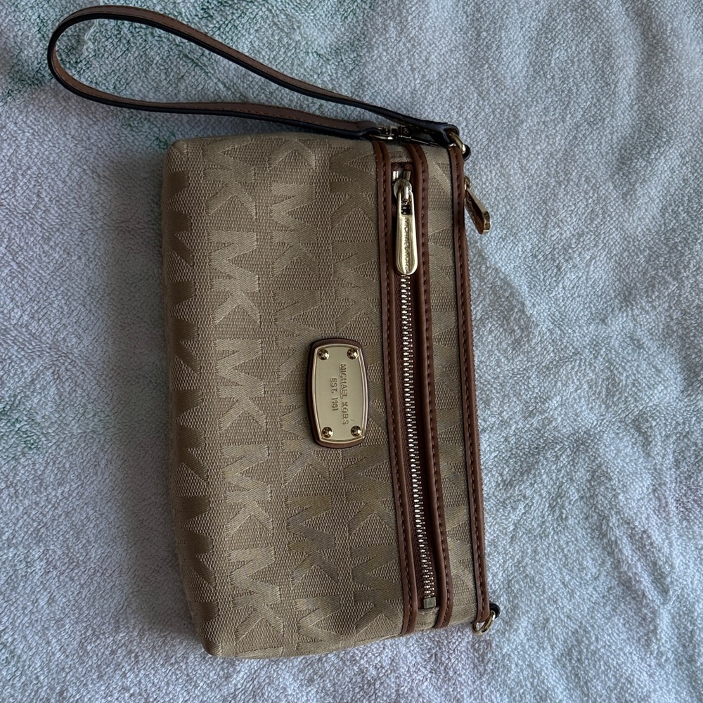 Michael Kors Tan Wristlet with Gold Accents